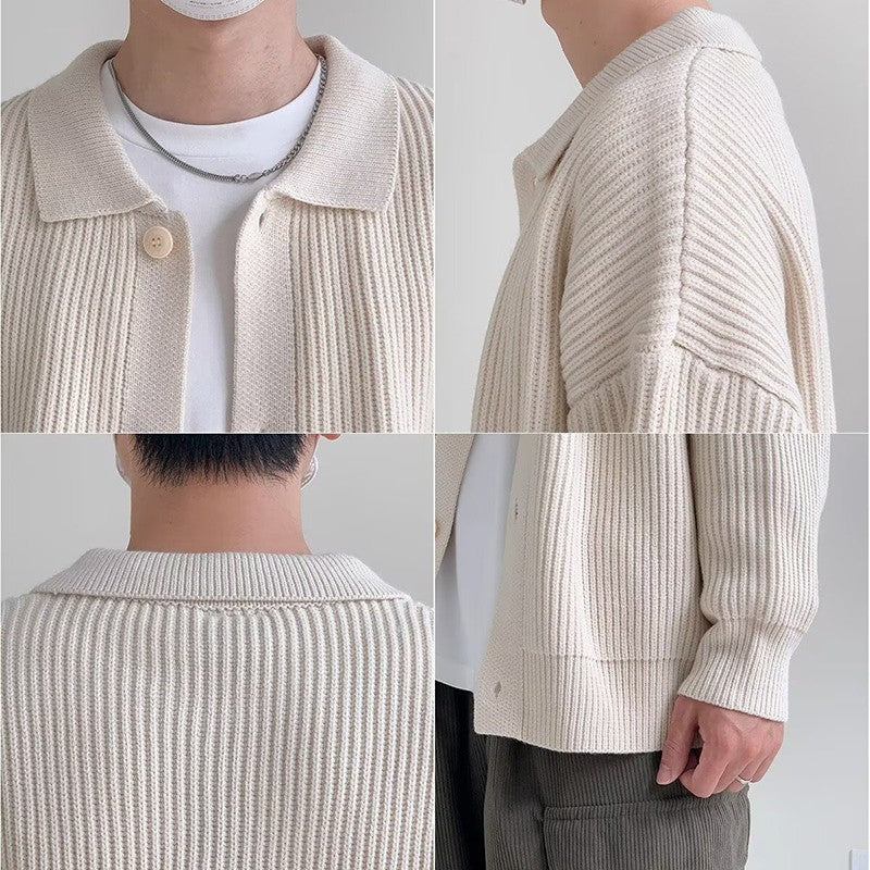 Autumn Winter Men's Knitwear Cardigan Sweater Male Solid Color Turn-Down Collar Sweater Coats Y2K Hip-Hop Streetwear Cardigan