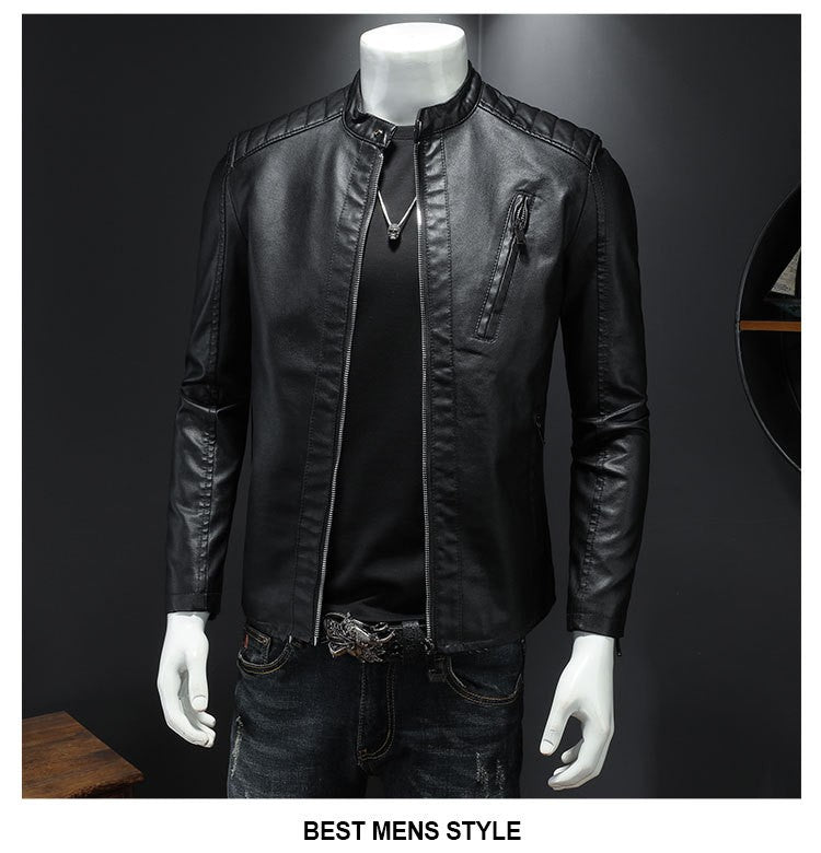 Men White Locomotive Leather Jackets Moto Biker Pu Leather Coats High Quality Male Spring Autumn Slim Leather Jackets Size 5XL