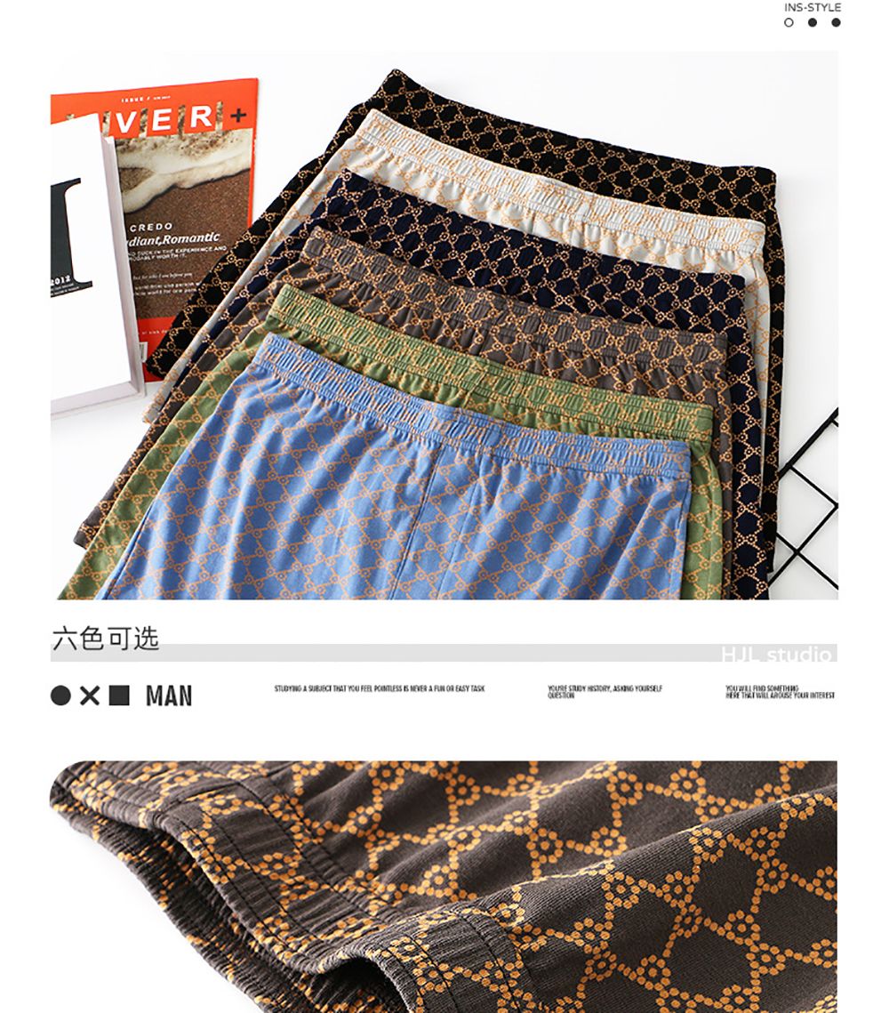 3PCS Plus Size Boxers&Briefs Underwear Man 100% Cotton Breathable Men's Summer Pajamas Pants Fashion Print Mid-rise Allo Pants