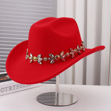 Fashionable New Gold Chain Decorated Casual Breathable Single Color Versatile Simple Style Cowboy Hat for Women