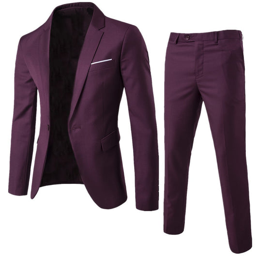 Men's Suit 2-Piece Set - Korean Style Slim Fit Business Formal Blazer for Groom & Best Man
