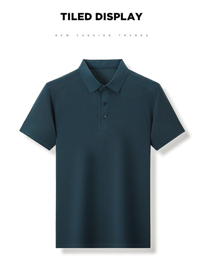 Summer New Embroidered Silk Elastic Polo Shirt for Men's Luxury Trend Fashion Leisure Breathable Cool Short Sleeved T-shirt Top