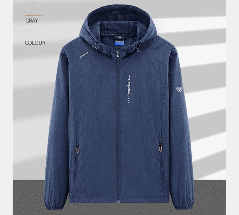 Summer Outdoor Quick Dry Sun-Protective Thin Jacket Men Hiking Fishing Cycling Hooded Gym Sport Windbreaker Ultra Light Coats