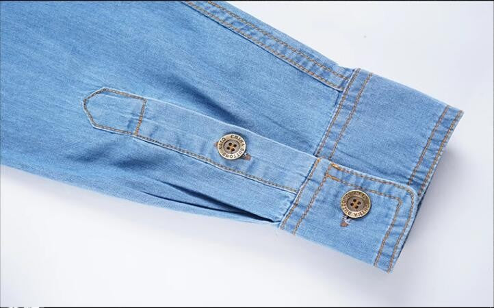 New Spring Men Outdoor Multi-pocket Denim Tooling Shirts Man Long-sleeved Denim