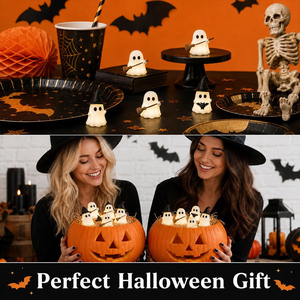 Halloween Luminous Mini Ghost Statue Soft Glow In Dark Ornament Cute Spooky Table Decor for Baking Topper Handcraft Holiday