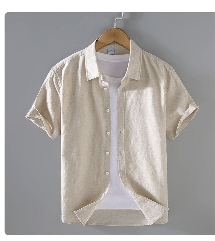 Cotton Linen Hot Sale Men's Short-Sleeved Shirts Summer Streetwear Plain Color Stand Collar Casual Beach Style Plus Size M-3XL