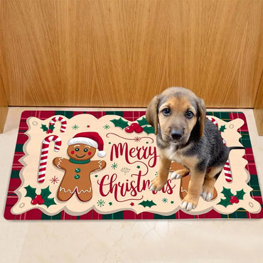 VIKAMA Christmas Gingerbread Man Doormat Comfortable Noise-Reducing Entrance Hallway Mat Bedside Rug for Bedroom Home Decor