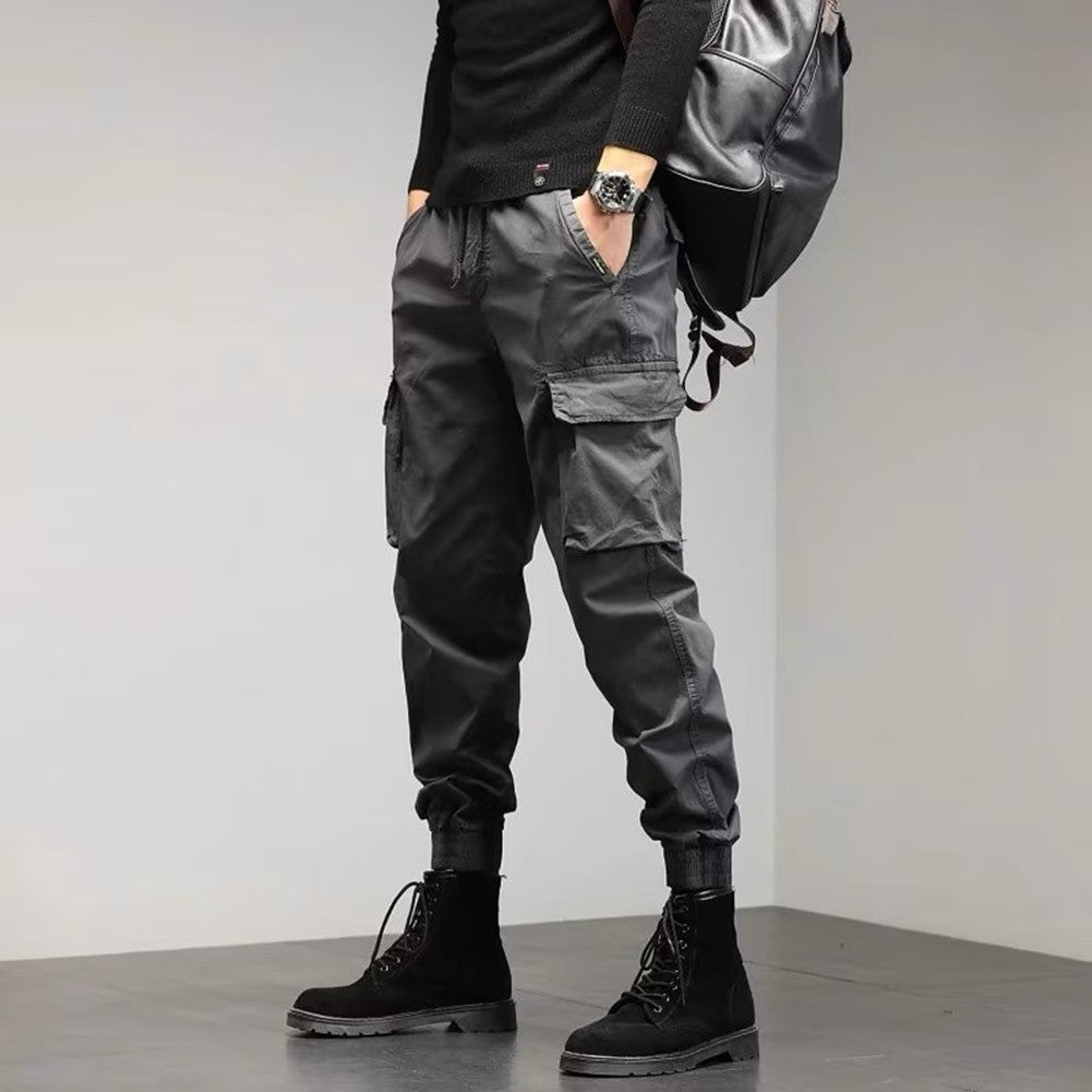 Solid Cargo Pants for Men Casual Loose Fit Ankle Banded Trousers Suitable for Spring and Autumn Grey Black Green