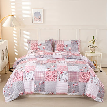 3pcs Splicing floral Pattern Duvet Cover Set, Soft Skin-Friendly Bedding Set Includes 1 Duvet Cover And 2 Pillowcases