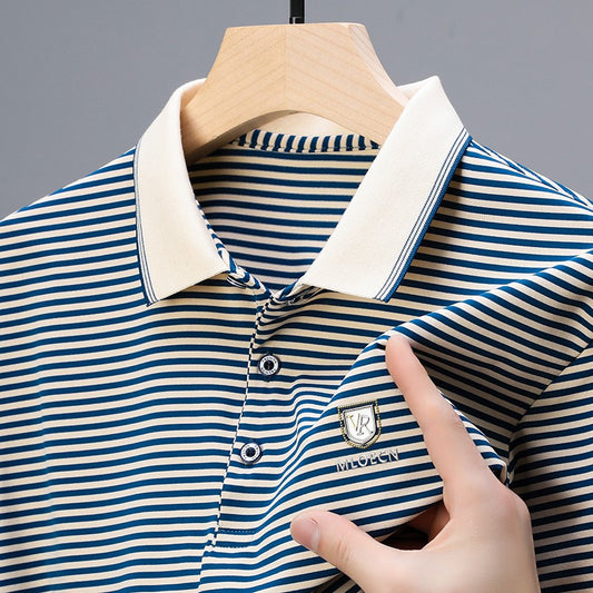 Quality breathable cotton short sleeve men's POLO shirt 2024 summer fashionable shiny diamond inlaid design top soft T-shirt