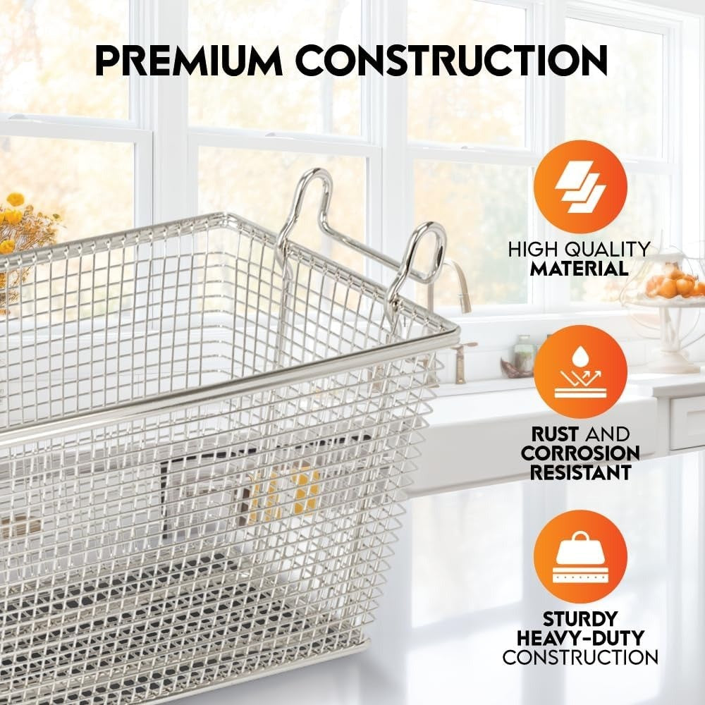 Commercial Quality Heavy Duty 4-Piece Deep Fryer Basket Set with Handle, 13.25 x 6.5 x 5.9 for Restaurant Use