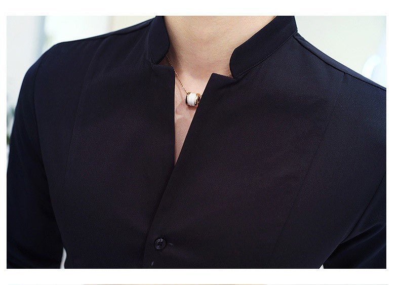 Mens Long Sleeve Shirt Autumn High Quality Stand Collar Casual Slim Solid Color Shirt Oversized Size 5XL Fashion Men Clothing