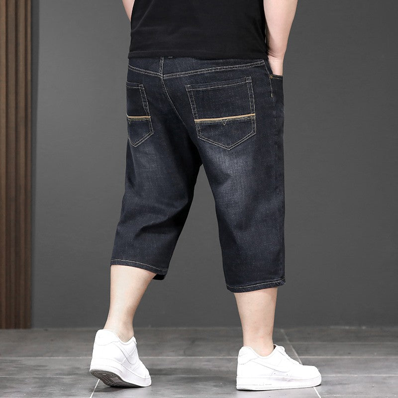 New Big Size Long Length Men's Shorts Loose Stretch Jean Bermuda Male Thin 3/4 Capris Summer Light Large Plus Fat Denim Breeches