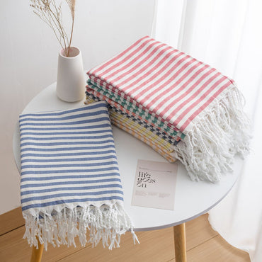 Cotton Turkish Striped Beach Towel 90*180CM Sauna Spa Gym Sport Fitness Fringed Bath Towel Kitchen Soft Absorbent Quick Drying