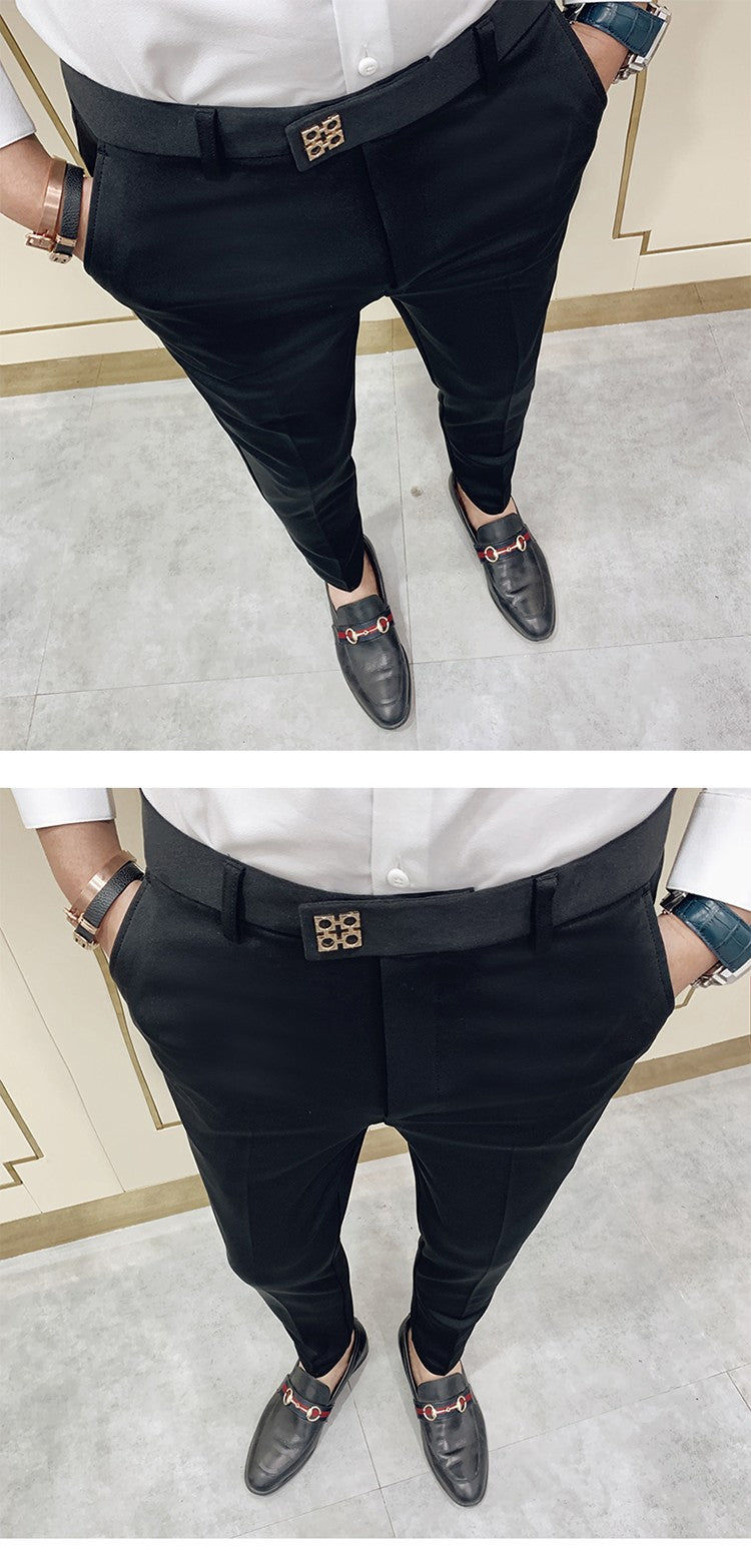 Spring 2025 Men Pants Korean Slim Fit Men Casual Ankle Length Pants Streetwear Men High Quality Black Gray Khaki Dress Suit Pant