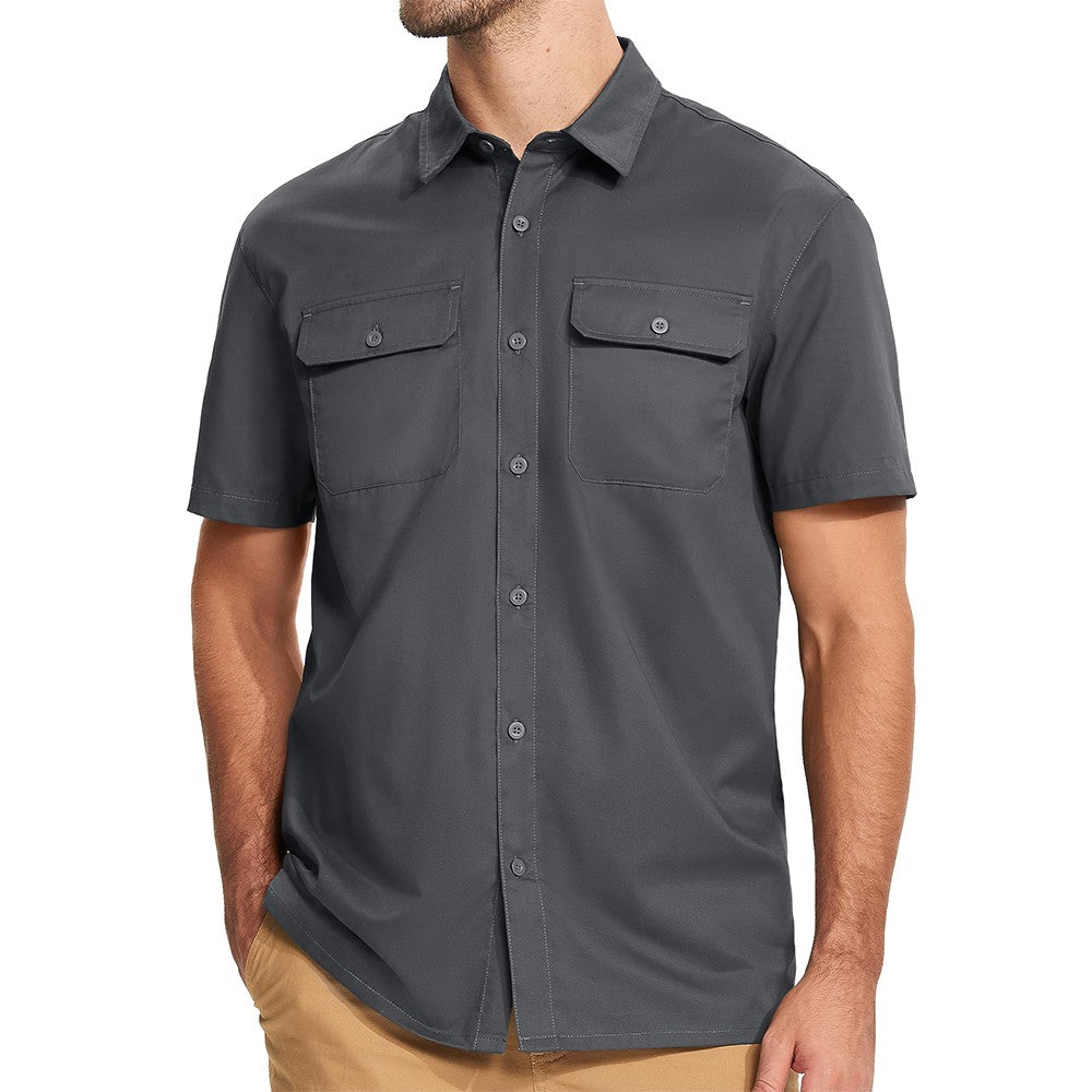 TACVASEN Quick Dry Short Sleeve Shirts Mens Casual Button Up Cargo Shirt Summer Hiking Fishing Trekking Work Shirts Outdoor Male