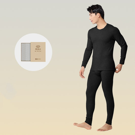 6760 Autumn Winter Keep Warm Slim Underwear Tops Pants For Men Good Quality Mulberry Silk Fleece Thicken Simple Male Sets Gift