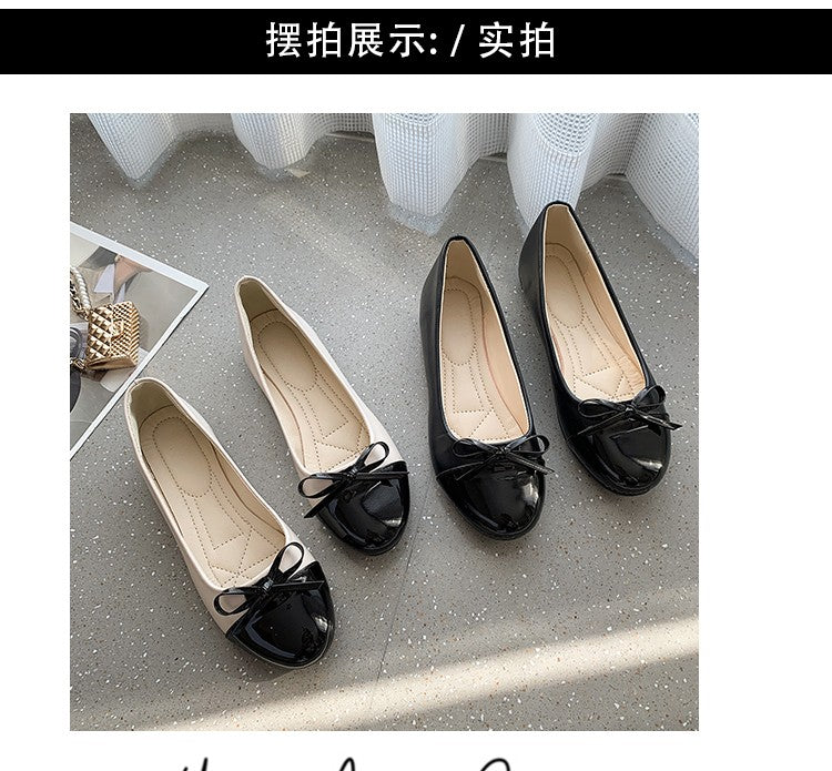 Comfortable Leather Version Flat Bottom Ballet Shoes Women's Slip-On French Butterfly Knot Versatile Easy Wear Casual Flats