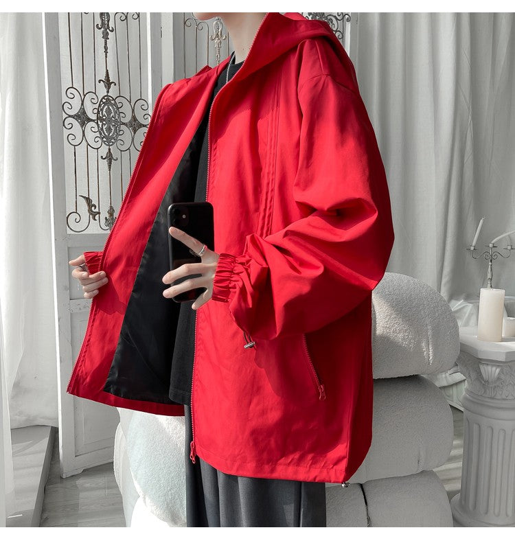 2024 Men Hooded Jacket Men Bomber Jacket Mens Windbreakers Zipper Coats Spring Autumn Loose Cargo Jacket Men Casual Sportswear