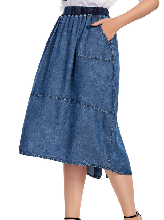 Women Plus Size Woven Spring And Autumn Denim Skirt