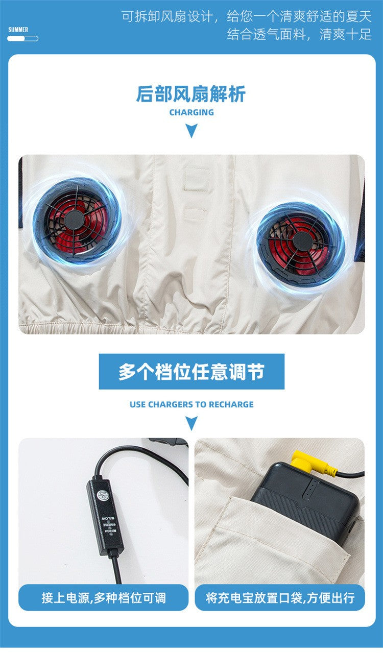 Cooling Air Conditioning Clothes with Fan Outdoor Charging Summer Cooling Welding Labor Overalls Men