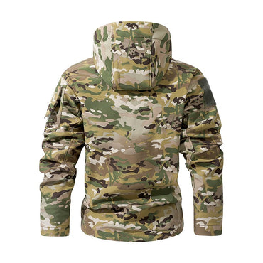 Men's Silent Soft Shell Camouflage Tactical Jacket Waterproof Warm Fleece Hunting Jackets Outdoor Hiking Fishing Hooded Coat