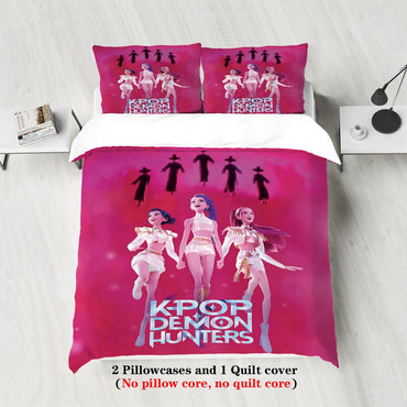 K-Pop Demon Hunters Themed Bedding Set Colorful Print Polyester Student Dormitory Bed Sheet Duvet Cover Kid Gift Home Textile