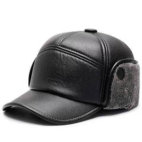 Boné Masculino de Couro Preto com Pelo de Inverno Masculino Feminino Snapback Casquette Ossos Chapéus de Papai Gorras com Abas Protetoras de Orelha Grosso