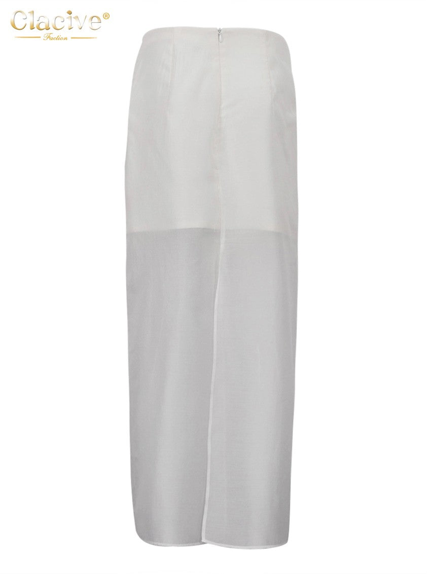 Clacive Fashion Loose Balck Women Skirt Casual High Waist Ankle Length Skirts El