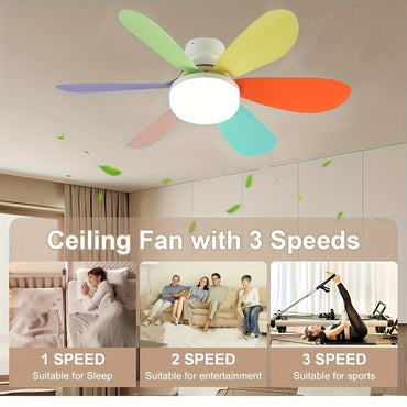 LED smart ceiling fan light with remote control, timer, 6 fan blades, 3 speeds, adjustable brightness and color temperature
