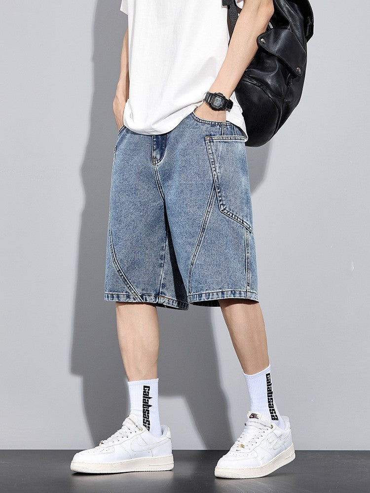 Men's Summer Denim Cargo Shorts Big Size 8XL 7XL 6XL Elastic Waist Straight Baggy Jeans Shorts