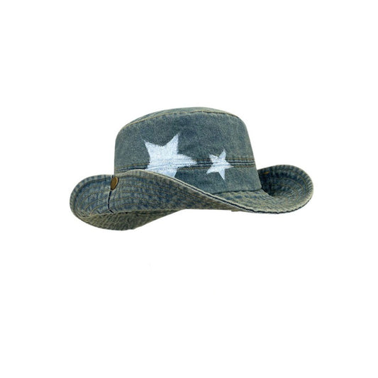 Kawaii Denim Star Fisherman Hat Wide Brim Y2K Outdoor Sun Hat Sunshade Adjustable Western Cowboy Hat Fishing