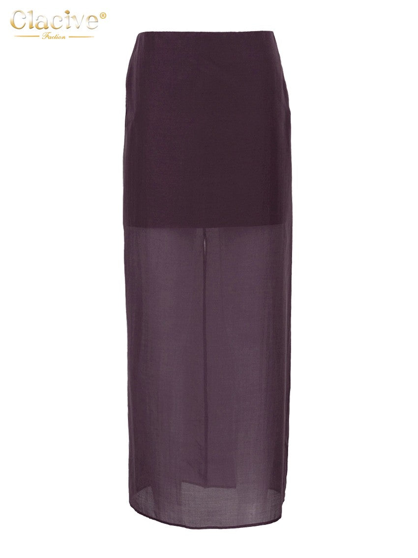 Clacive Fashion Loose Balck Women Skirt Casual High Waist Ankle Length Skirts El