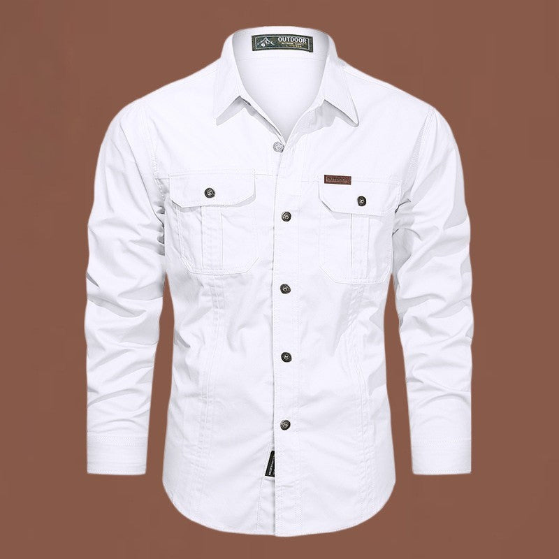 New Autumn Fashion Coton Shirts for Men Long Sleeve Multi-Pocket Cargo Shirt Solid Color Casual Outdoor Colthing Men's Shirt