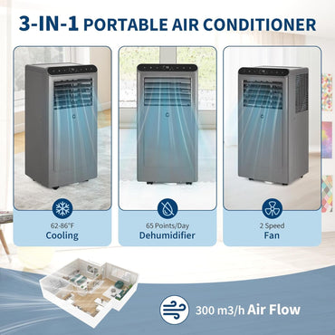 Portable Air Conditioner, 10000 BTU ASHRAE (6000 BTU DOE) for Rooms Up to 450 Sq. Ft. 3-In-1 Quiet AC, and Fan Comes with RC