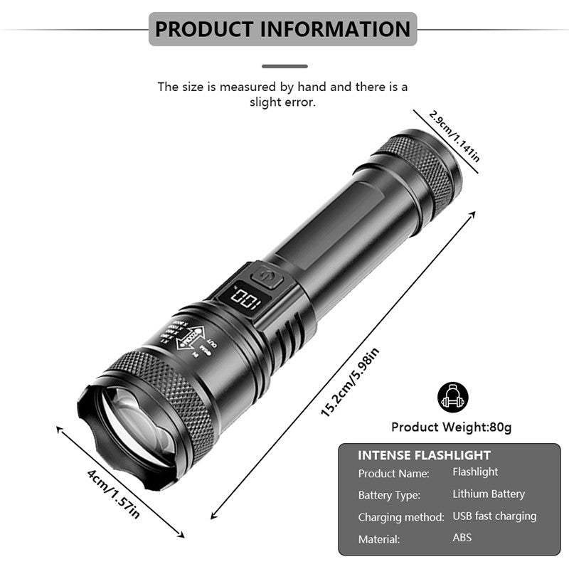Rechargeable LED Flashlights Zoomable Torch with 18650 Battery 7Modes Waterproof High Power Hand LightFor Outdoor Camping Hiking