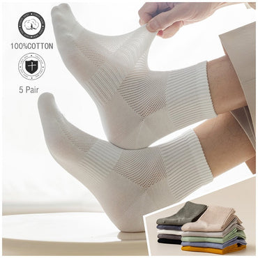 5/10 Pair Men's  Cotton Socks High Quality Breathable Mesh Socks Durable Solid Color Casual Socks Fashion Dress Socks Man