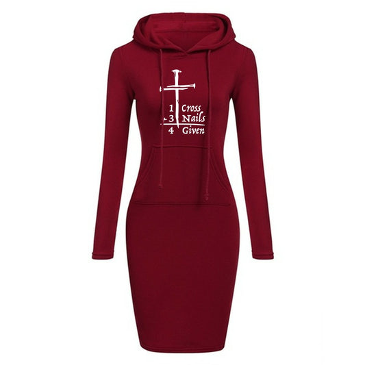 Women Fashion Sweater Dress Autumn and Winter Long Sleeve Hoodie Dress Solid Color Slim Fit Pullovers Sweatshirt Dress