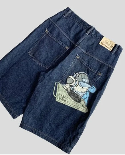 High Quality Street Y2K Retro Denim Shorts Shinjuku Hip Hop Pocket Loose Denim Shorts For Men and Women In Summer Gothic Shorts