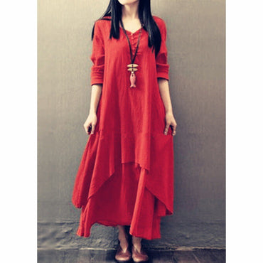 Women Elegant Linen White Dresses Bohemia Layering Vintage Robe Long Sleeve Loose Long Dress Female Autumn Long Maxi Dress
