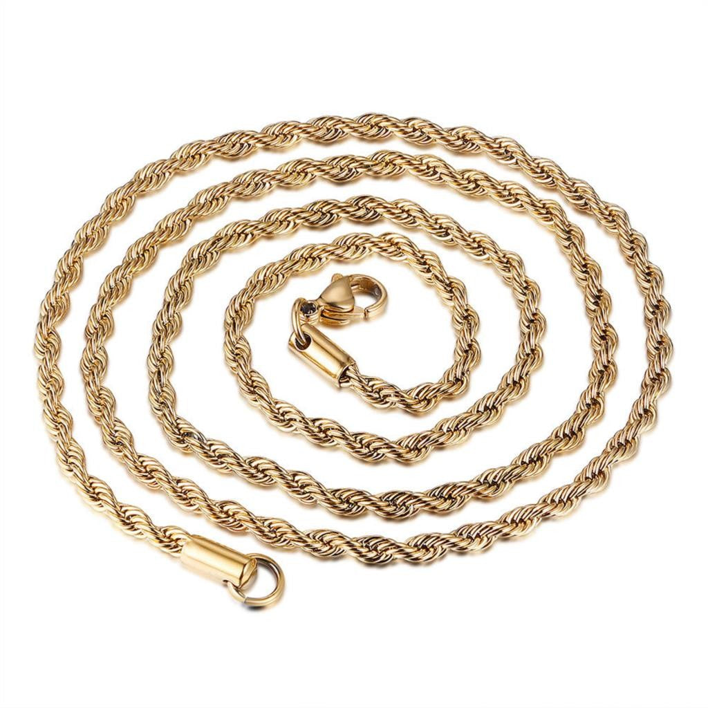 1 Colar de Aço Inoxidável Para Homens Mulheres, Corrente de Corda Trançada, Gargantilha, Colar Cor Dourada, Joia de Metal da Moda, Presente