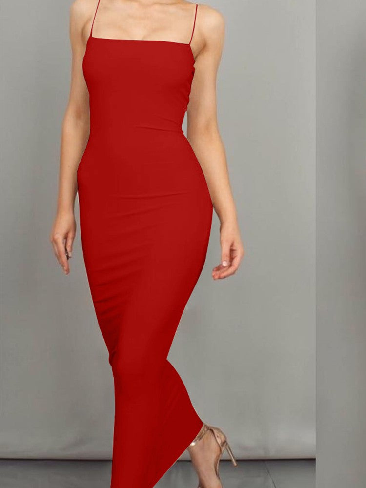 2025 New Spring Summer Women's High Elastic Sleeveless Backless Dress Long Sling