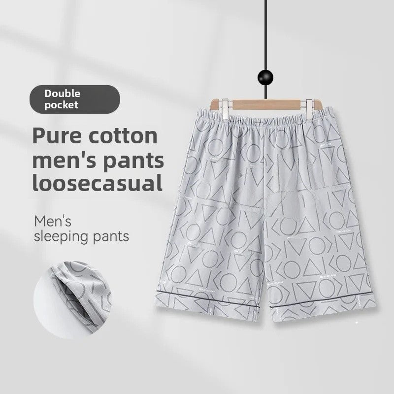 Summer Men's Loose Fit Short Pants Thin Cotton Sporty Comfortable Five-Point Home Leisure Pants Outerwear Big Size Sleepwear