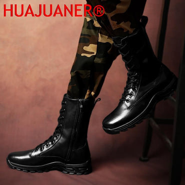Botas de Couro Genuíno Masculinas de Cano Curto Botas Masculinas de Inverno de Couro com Pelo Quente para Exército Caça Sapatos Masculinos Botas Casuais Pretas