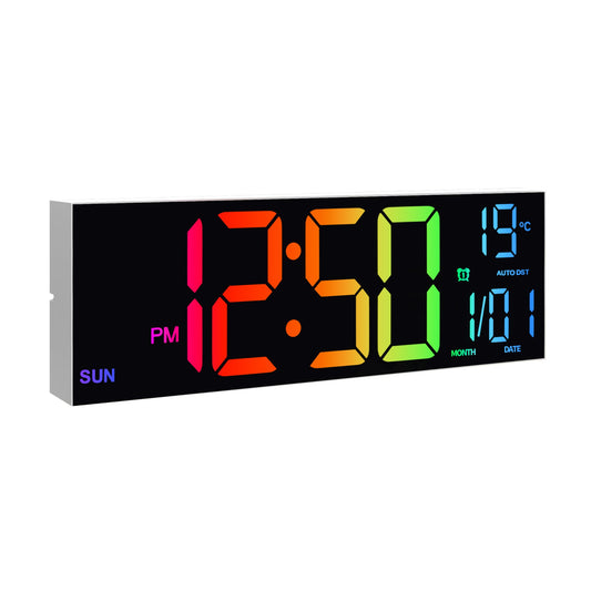 16" Large Digital Wall Clock, Big LED Display with Remote, 8 RGB Color, Alarm, DST, Temperature for Living Room, Kitchen