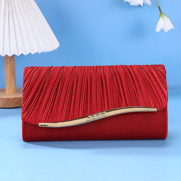 Luxury Pleated Ladies Evening Bag Candy Polyester Clutch Purses for Women Pearl Decorated Wedding Party and Messenger Bag