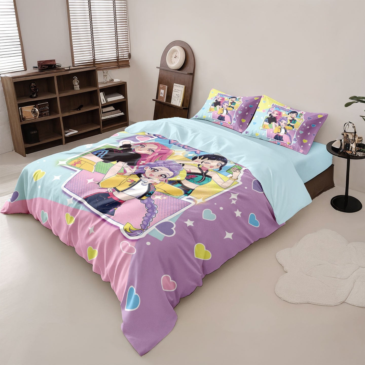 3pcs K-Pop Demon Hunters Printed Chipless Bedding Set Soft Dormitory Bedroom Multiple Sizes Machine Washable