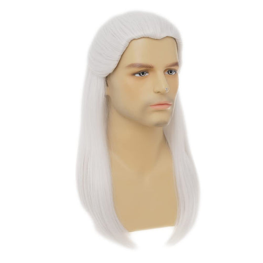 Geralt of Rivia Cosplay Wig White Slivery Straight Synthetic Hair Wigs for Men Party Novel Game Costume Halloween