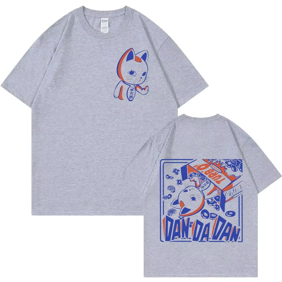 Funny Japan Anime Dandadan Turbo Granny Cat Graphic T Shirt Fashion Cartoon Oversized Tee Men Women Vintage Casual Cotton Tops