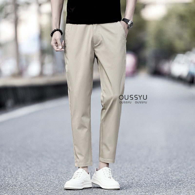 2025 New Summer Cotton Ankle Length Pants Men Slim Elastic Waist Jogger Outdoors Korean Work Suit Casual Trousers Male 28-38